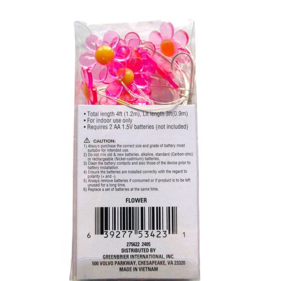Greenbrier LED String Lights Pink Flowers 4 Ft Battery DIY Party Wreaths Crafts - Picture 2 of 4